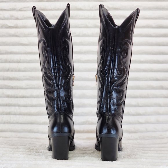 Electric Cowboy Jet Black Matte Western Knee High Cowgirl Boots Jet Black - Picture 7 of 15